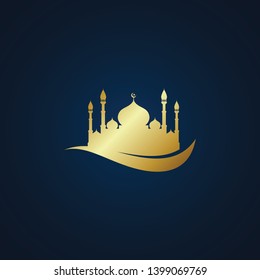 Modern Mosque Moslem Icon Vector Gold Dark Background For All business company greeting with luxury high end look
