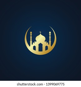 Modern Mosque Moslem Icon Vector Gold Dark Background For All business company greeting with luxury high end look
