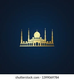 Modern Mosque Moslem Icon Vector Gold Dark Background For All business company greeting with luxury high end look
