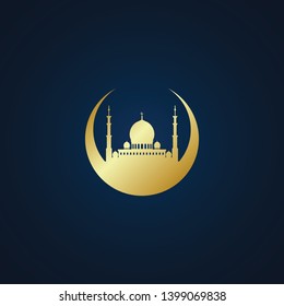 Modern Mosque Moslem Icon Vector Gold Dark Background For All business company greeting with luxury high end look

