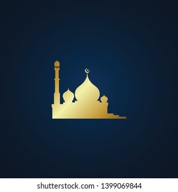 Modern Mosque Moslem Icon Vector Gold Dark Background For All business company greeting with luxury high end look
