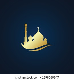 Modern Mosque Moslem Icon Vector Gold Dark Background For All business company greeting with luxury high end look
