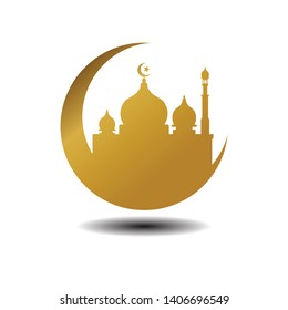 Modern Mosque Moslem Icon Vector Gold white Background with shadow For All business. Illustration Islamic. eps 10