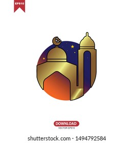 Modern Mosque Moslem Icon Vector Gold white Background For All business. Illustration Islamic. eps 10
