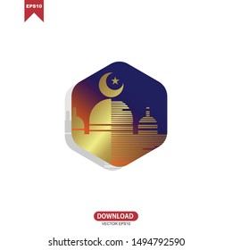 Modern Mosque Moslem Icon Vector Gold white Background For All business. Illustration Islamic. eps 10