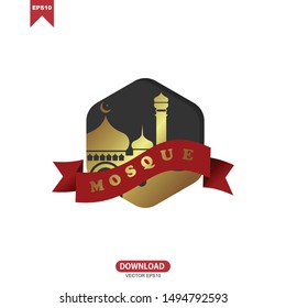 Modern Mosque Moslem Icon Vector Gold white Background For All business. Illustration Islamic. eps 10