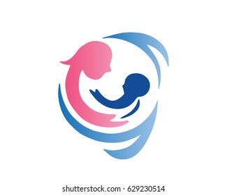 Modern Mother And Baby Logo - Circle Of Life Wave Mother And Baby Logo