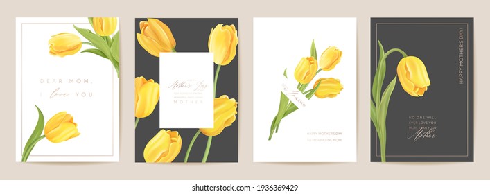 Modern Mother day holiday card. Mom and child postcard. Spring floral vector illustration. Greeting realistic tulip flowers template, flower background, summer party design, cover for mothers