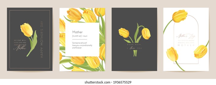 Modern Mother day holiday card. Mom and child postcard. Spring floral vector illustration. Greeting realistic tulip flowers template, flower background, summer party design, cover for mothers