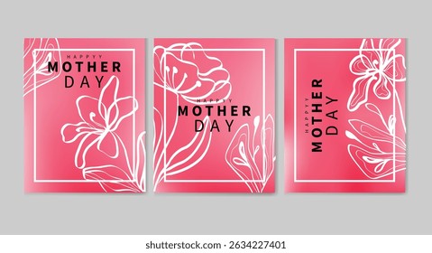  Modern Mother's Day posters with pastel gradients, white floral lines, and bold text—perfect for cards, social media, and events. A minimal yet warm design to honor moms with style and grace.
