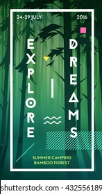 Modern motivational poster template with bamboo forest. Trendy typographic and design elements. Vector illustration