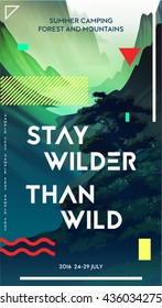 Modern motivational poster template with forest and mountains landscape. Trendy typographic and design elements. Vector illustration