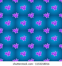 Modern motley floral seamless pattern in violet and blue colors. Floral print. Repeating vector plumeria flowers pattern.