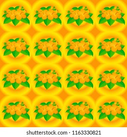 Modern motley floral seamless pattern in green, orange and yellow colors. Floral print. Repeating vector hibiscus flowers pattern.