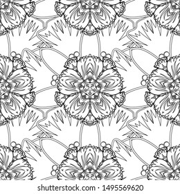 Modern Motley Floral seamless pattern in black and white colors. Floral Print. Repeating vector Flower Pattern.