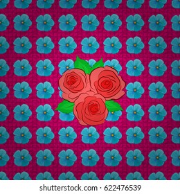 Modern motley floral seamless pattern on a magenta background. Floral print. Repeating vector cosmos flowers pattern.