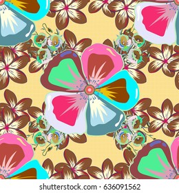 Modern Motley Floral seamless pattern in blue and green colors. Floral Print. Repeating vector Flower Pattern.