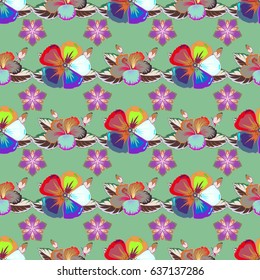Modern Motley Floral seamless pattern in orange and blue colors. Floral Print. Repeating vector Flower Pattern.