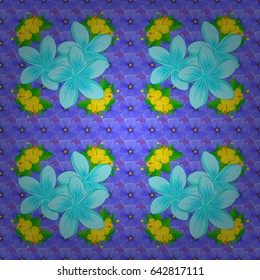 Modern motley floral seamless pattern on a violet background. Floral print. Repeating vector plumeria flowers pattern.