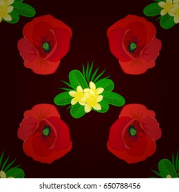 Modern motley floral seamless pattern on a brown background. Floral print. Repeating vector poppy flowers pattern.