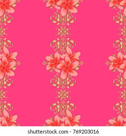 Modern motley floral seamless pattern in orange, neutral and pink colors. Floral print. Repeating vector plumeria flowers pattern.