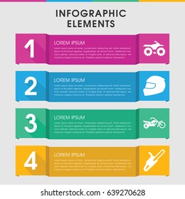 Modern motor infographic template. infographic design with motor icons includes chain saw, helmet. can be used for presentation, diagram, annual report, web design.