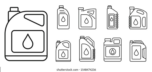 Modern motor oil icons set. Outline set of modern motor oil vector icons for web design isolated on white background
