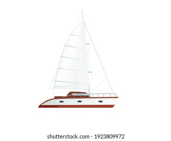 Modern motor yacht boat with sails and motors vector illustration on white background