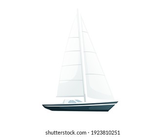 Modern motor yacht boat with sails and motors vector illustration on white background