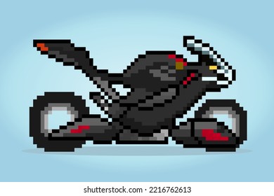 Modern motorbikes in 8-bit pixels. Future motorbikes, for game assets and web icons in vector illustrations.