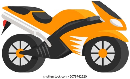 Modern motorcycle, vector illustration urban life, ride motorbike in city. Fast for food delivery. Petrol or electric motorcycle design. Light motorcycle transportation. Two-wheeled vehicle one-seater
