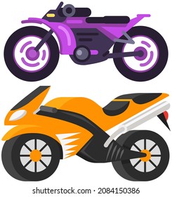 Modern motorcycle, vector illustration urban life, ride motorbike in city. Fast for food delivery. Petrol or electric motorcycle design. Light motorcycle transportation. Two-wheeled vehicle one-seater