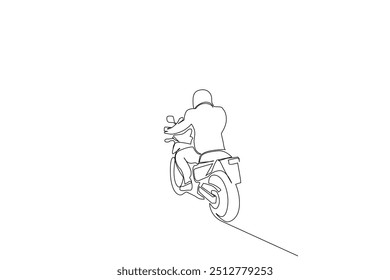 modern motorcycle vehicle road travel person one line art design vector