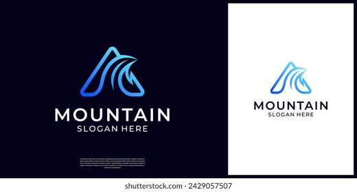 Modern mount sea logo design vector illustration. Abstract letter A with wave logo symbol.