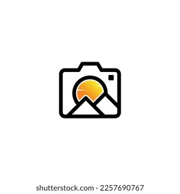 
modernes Silhouettenlogo für Berg und Kamera
