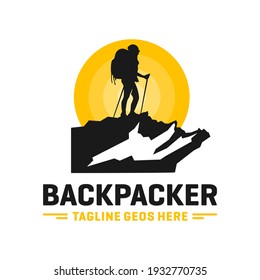 modern mountain explorer person logo design