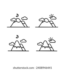 modern mountain icon set. creative hill, adventure, hiking outline icons sign, vector illustration.
