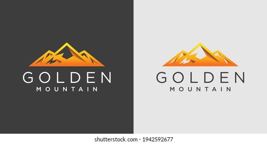 Modern Mountain logo concept with golden gradient color.  Premium Vector