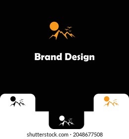 Plantilla moderna de diseño de logotipo de montaña con sol