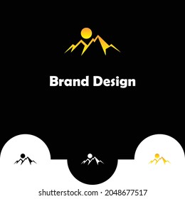 Modern mountain logo design template with sun
