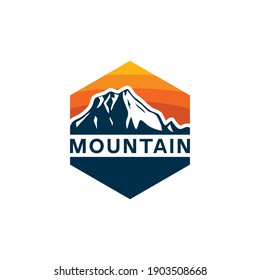 modern mountain logo with sunset background