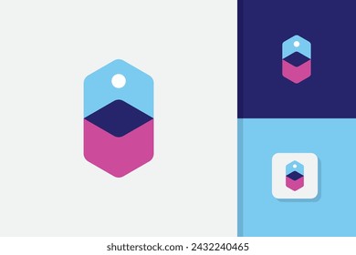 modern mountain moon logo design vector template