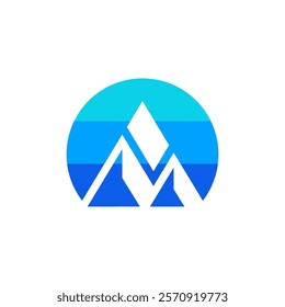 Modern mountain on blue gradient circle logo design
