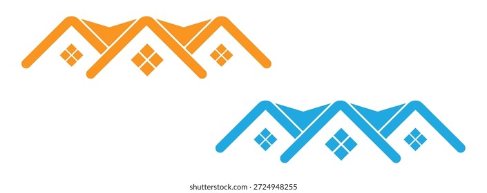 Diseño moderno del logotipo del pico de la montaña. Plantilla de Vector de icono de logotipo de montaña. Logos estilizados de montaña en naranja y azul, perfectos para proyectos de marca e identidad.
