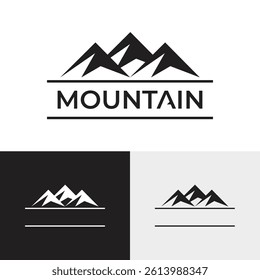 Modern Mountain Peak Logo Vector, Mountain Scene Silhouette for Outdoor