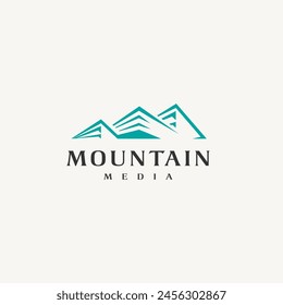modern mountain peak minimalist logo design for media