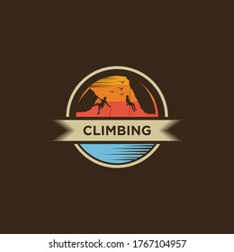 Modern Mountain And Rock Climbing Logo Badge Illustration