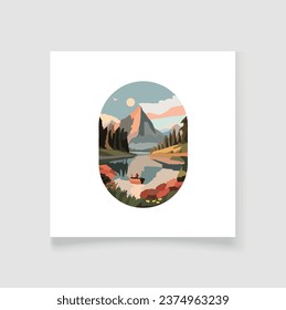 montañas modernas con el vector de afiches del lago 3