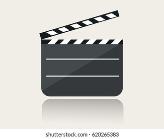 Modern movie clapper icon with reflection on ground vector