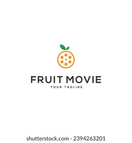 icono del logo moderno de nutrición de fruta de películas. ilustración vectorial de diseño de logotipo de película naranja